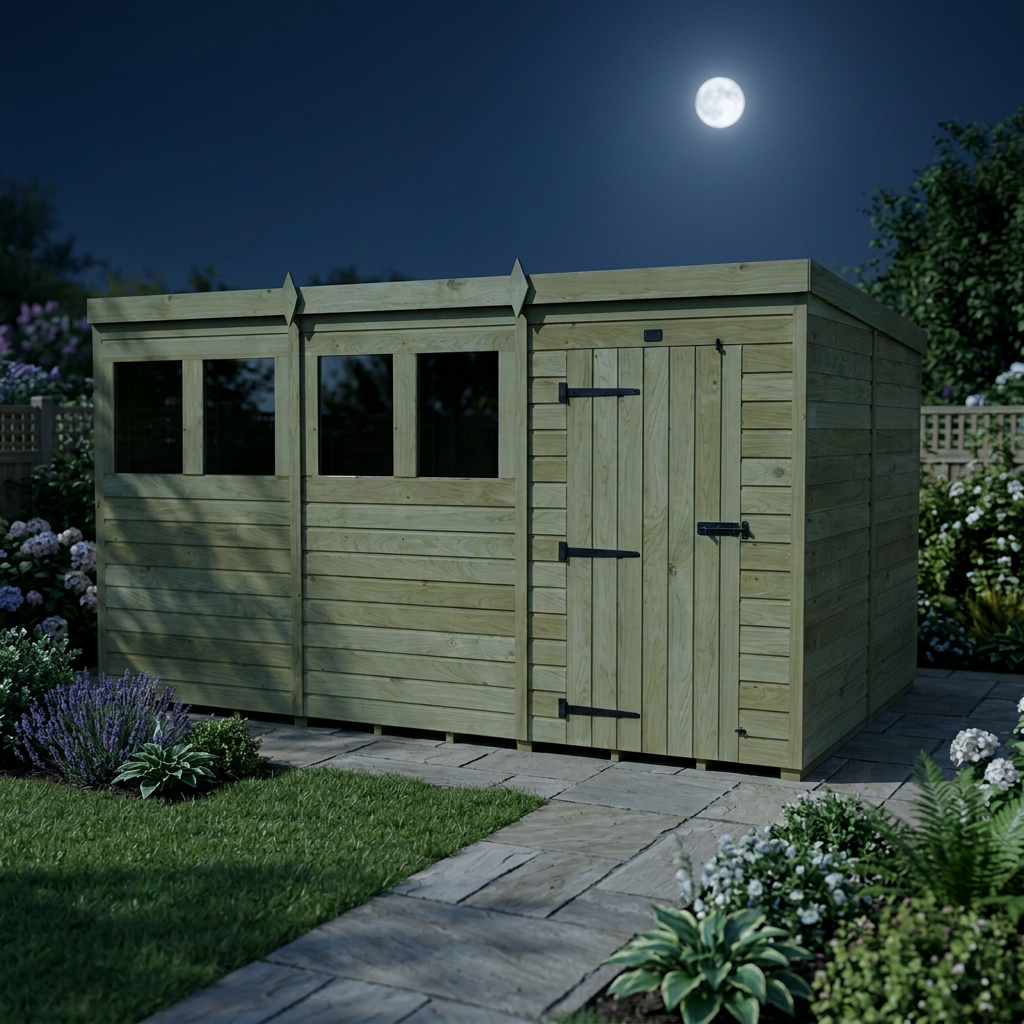 12 x 8 Pent Shed (Single Door, With Windows)