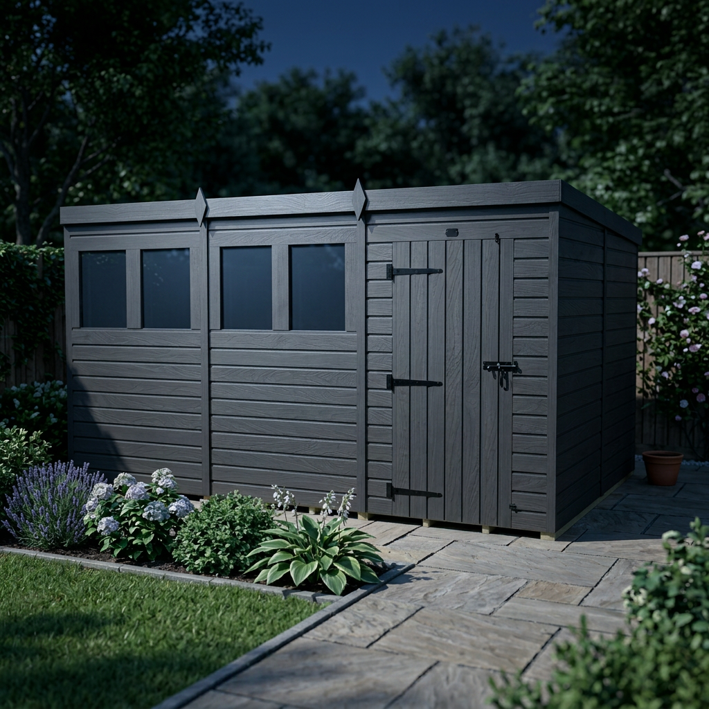 12x8 Pent Composite Shed (Single Door, With Windows)