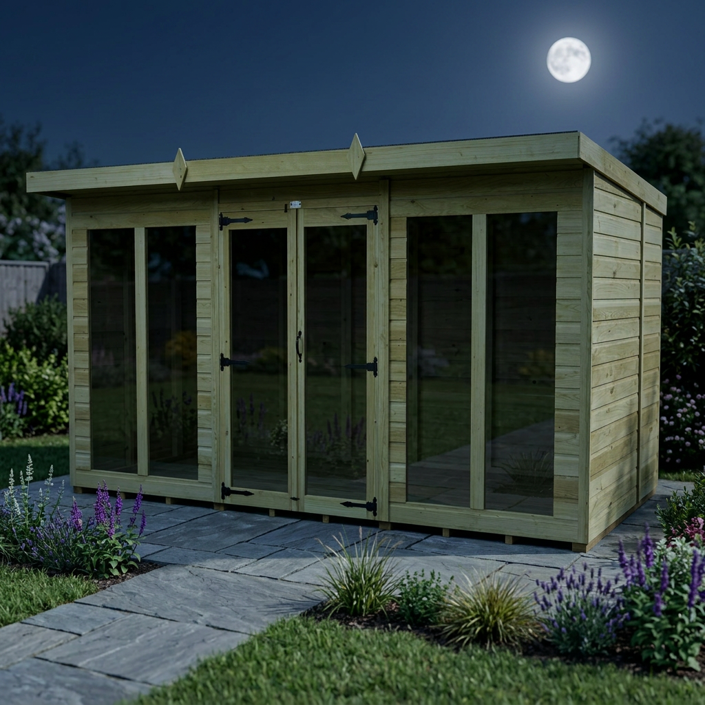 12 x 8 Pent Summer House (Full Height Window)