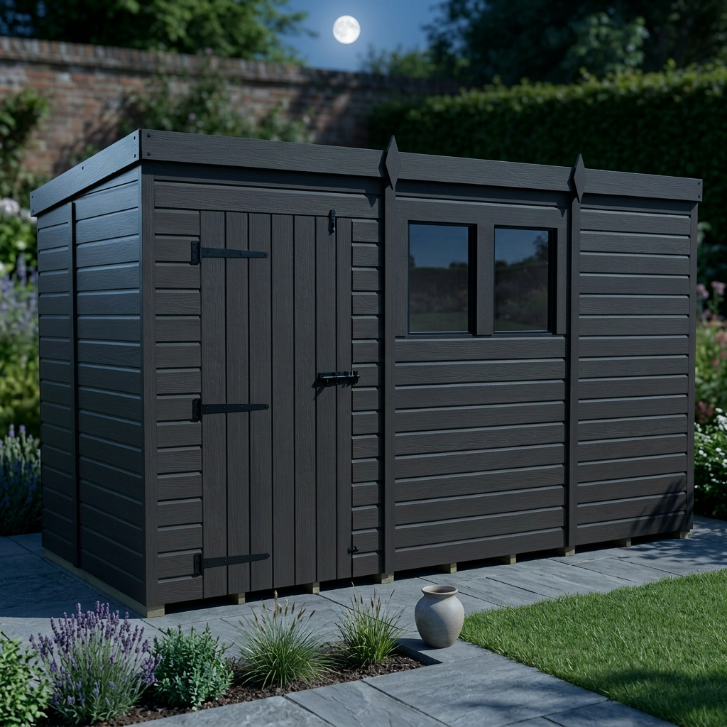 11x5 Pent Composite Shed (Single Door, With Windows)