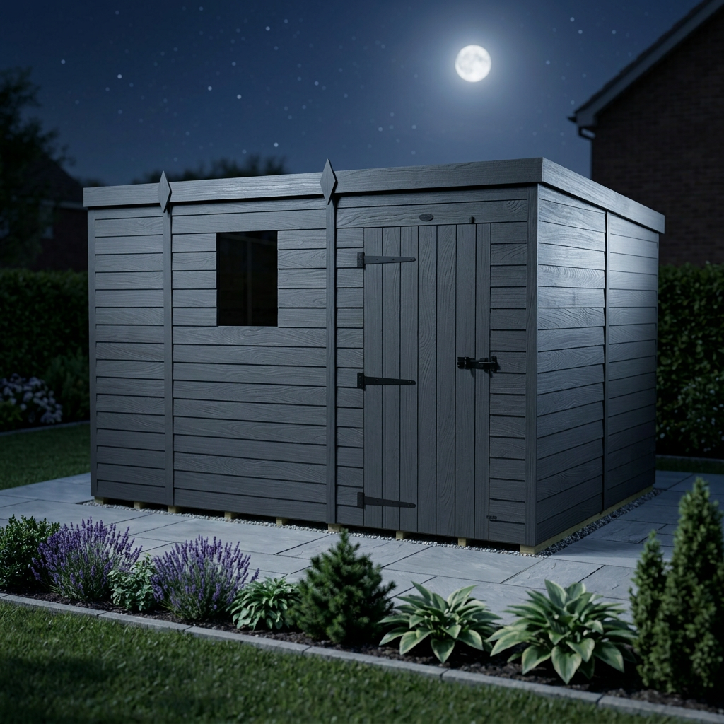 9x8 Pent Composite Shed (Single Door, With Windows)