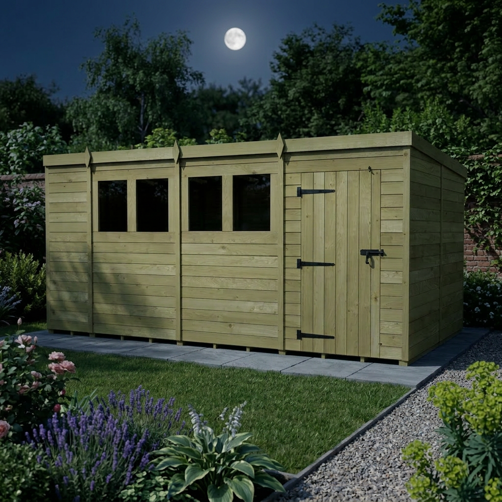 14 x 8 Pent Shed (Single Door, With Windows)