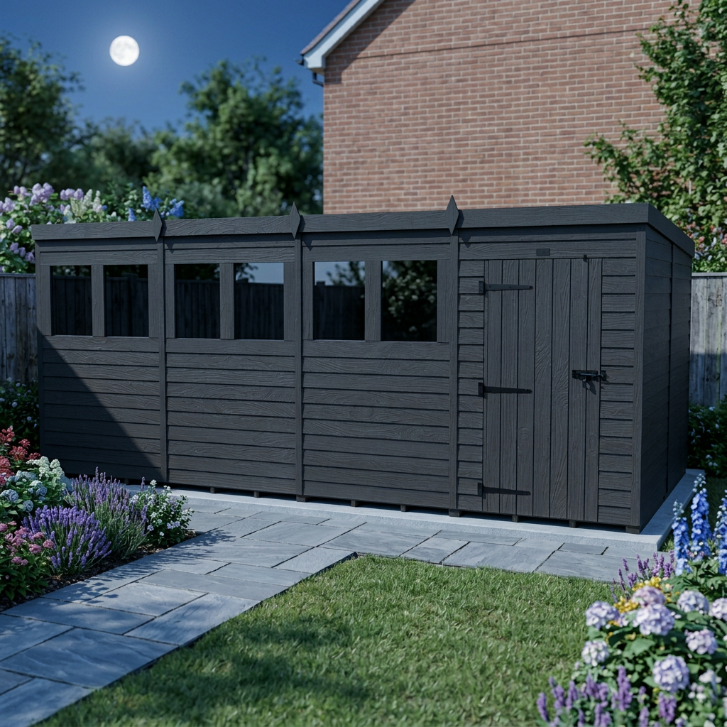 16x8 Pent Composite Shed (Single Door, With Windows)