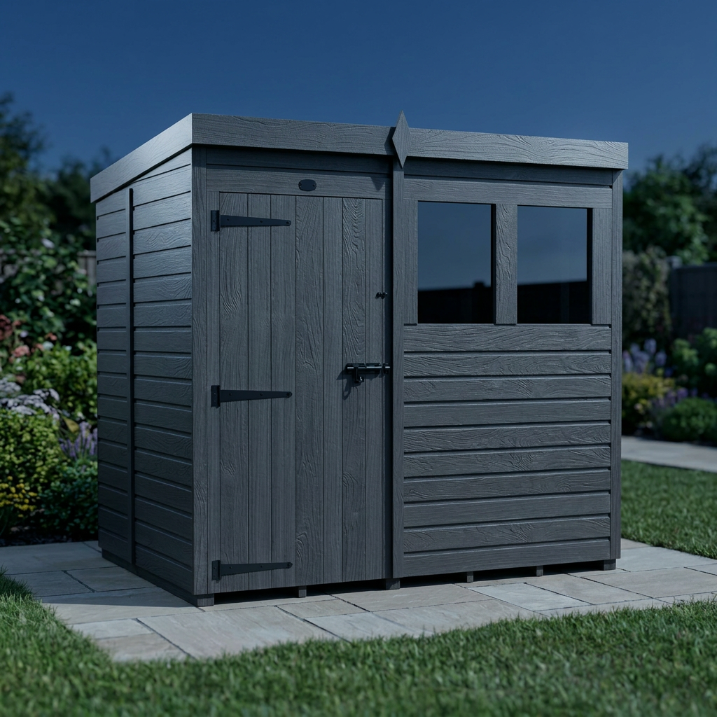 7x5 Pent Composite Shed (Single Door, With Windows)