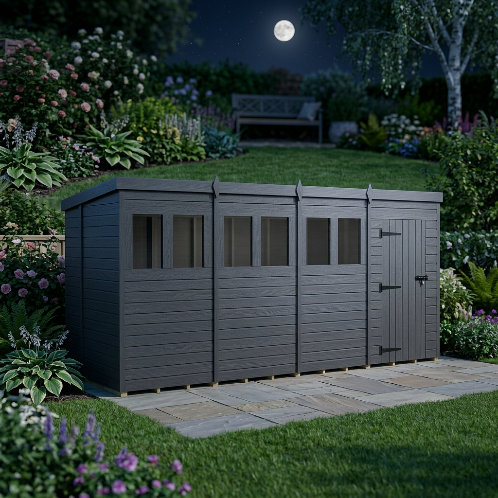 16x6 Pent Composite Shed (Single Door, With Windows)