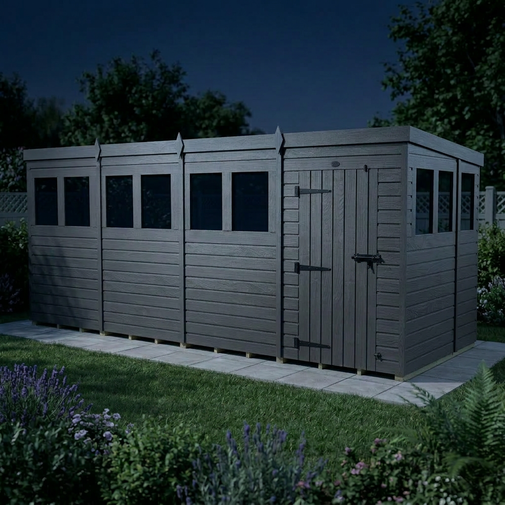 16x7 Pent Composite Shed (Single Door, With Windows)