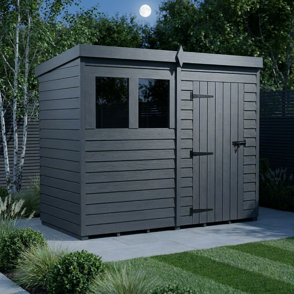 8x4 Pent Composite Shed (Single Door, With Windows)