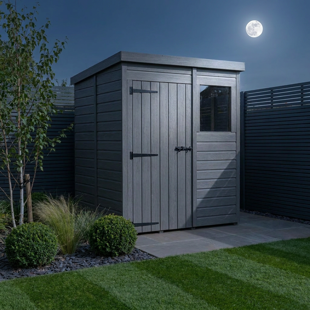 5x5 Pent Composite Shed (Single Door, With Windows)