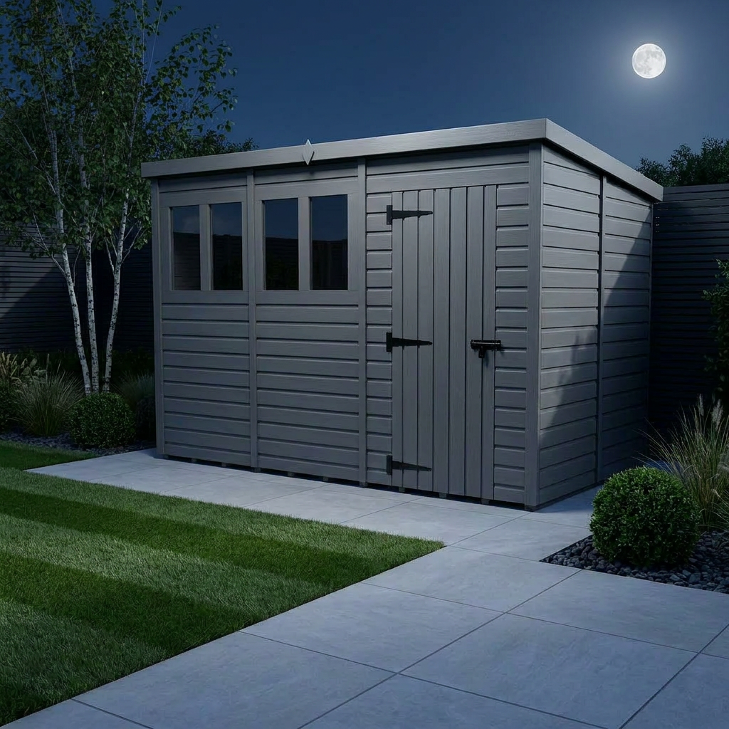 12x6 Pent Composite Shed (Single Door, With Windows)
