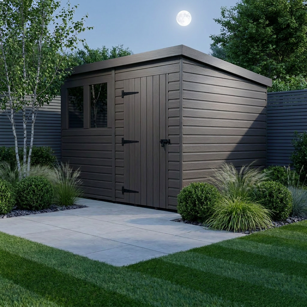 8x7 Pent Composite Shed (Single Door, With Windows)