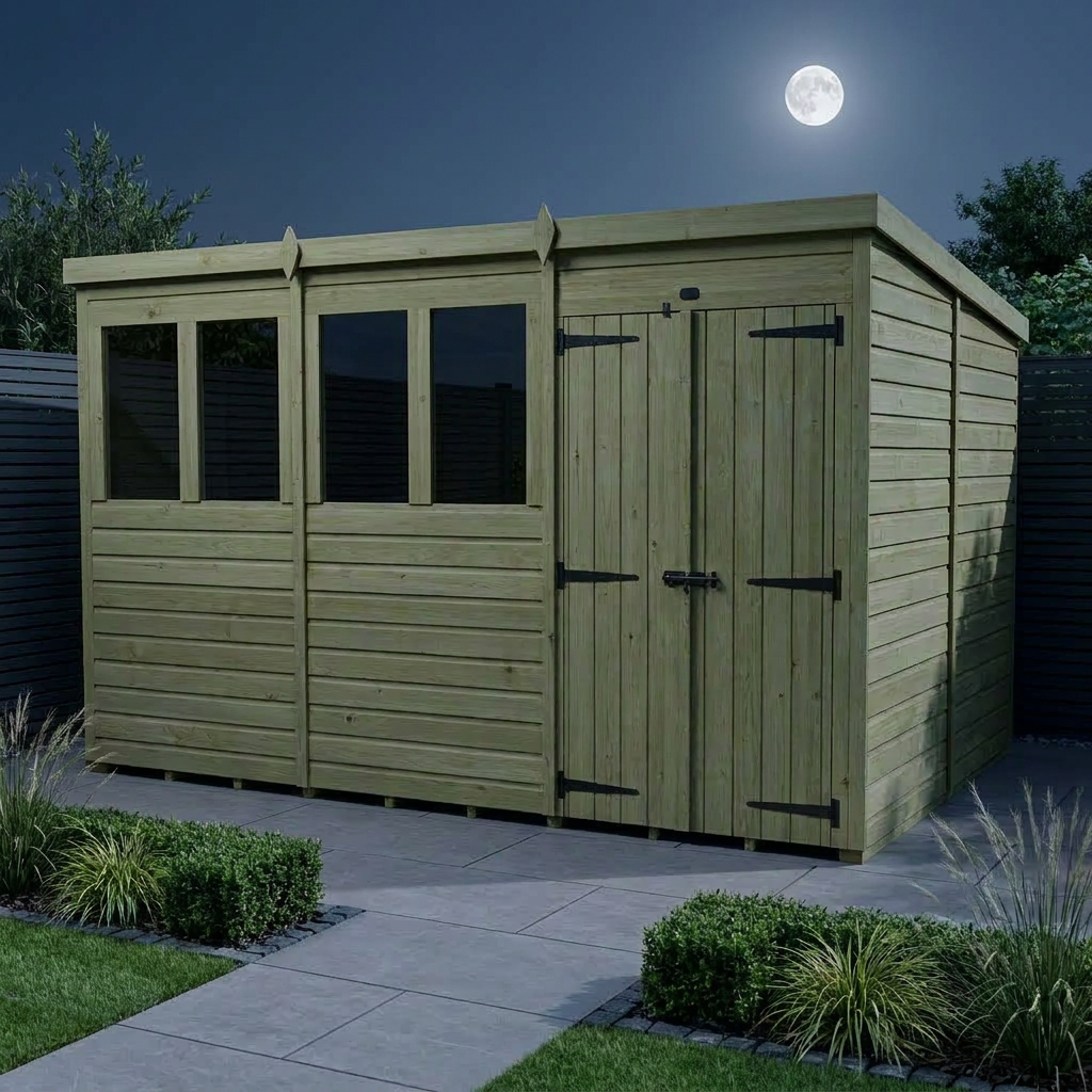 12 x 8 Pent Shed (Double Door, With Windows)