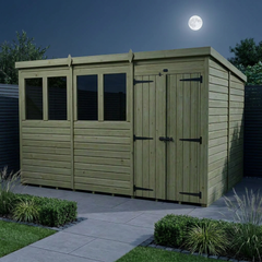 12 x 8 Pent Shed (Double Door, With Windows)