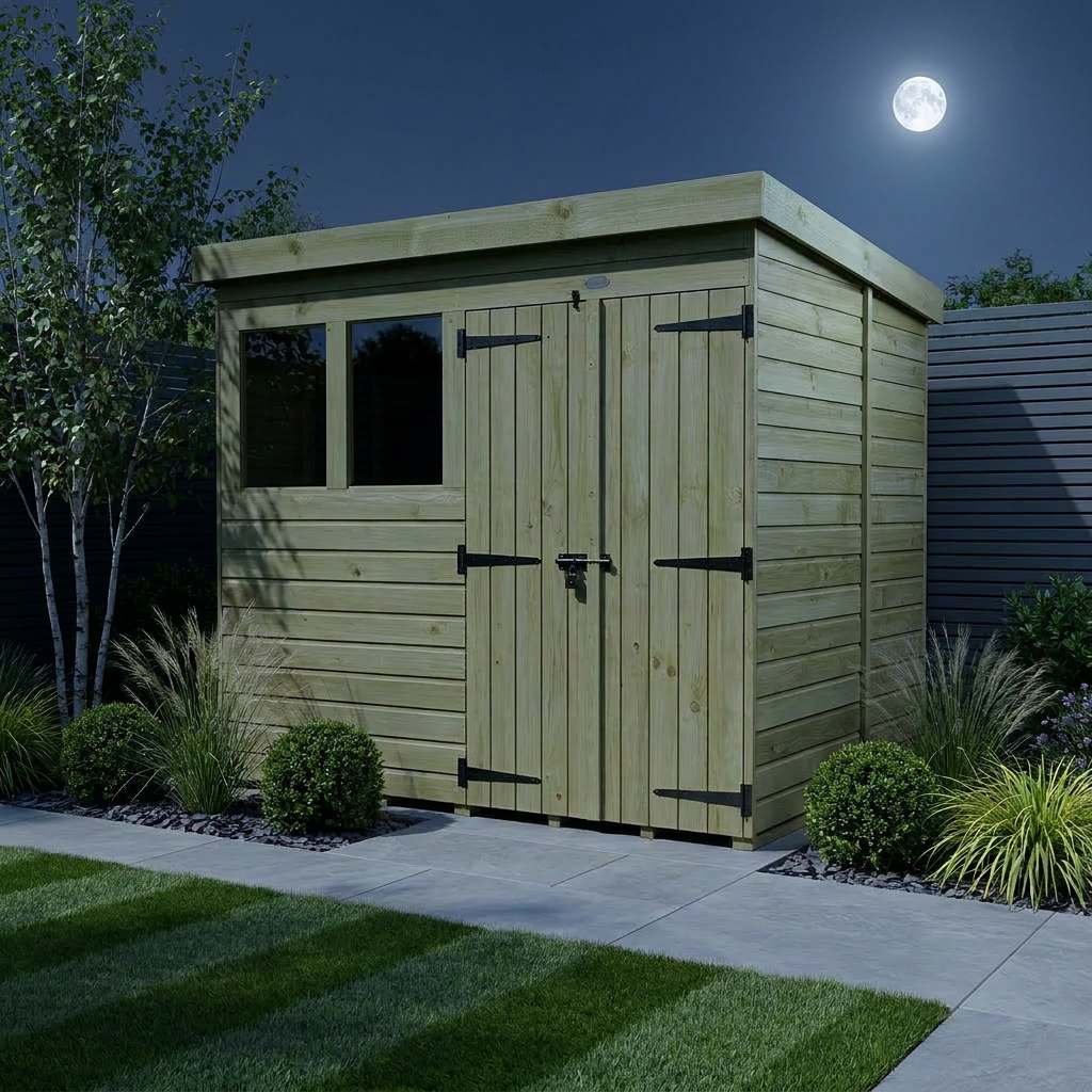 8 x 6 Pent Shed (Double Door, With Windows)