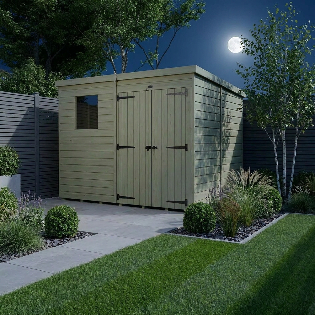 7 x 7 Pent Shed (Double Door, With Windows)
