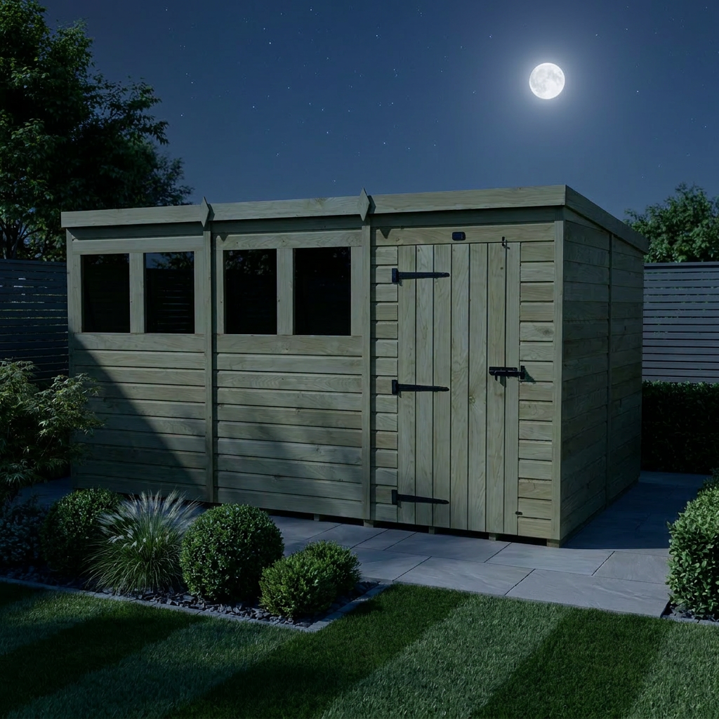 12 x 8 Pent Shed (Single Door, With Windows)