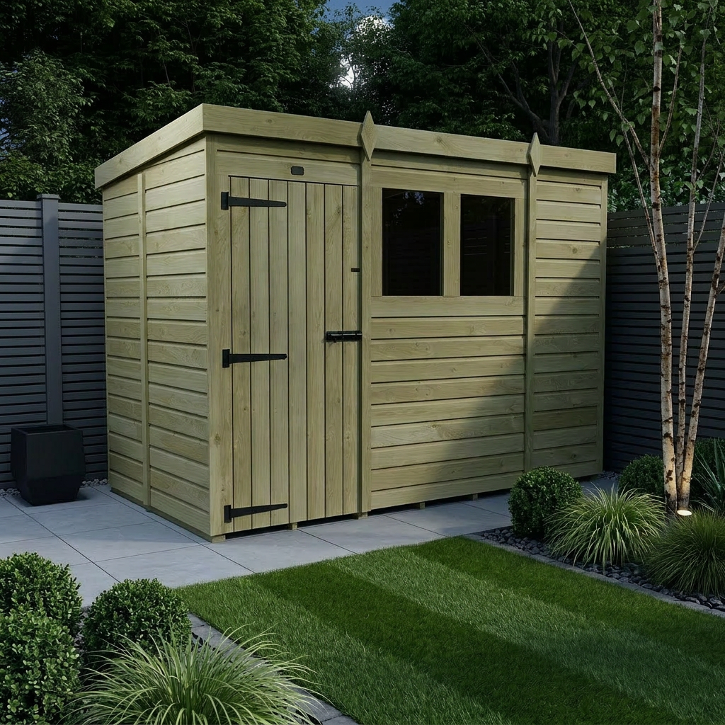 9 x 5 Pent Shed (Single Door, With Windows)