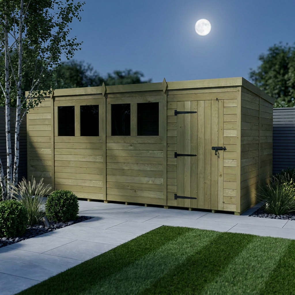 14 x 8 Pent Shed (Single Door, With Windows)