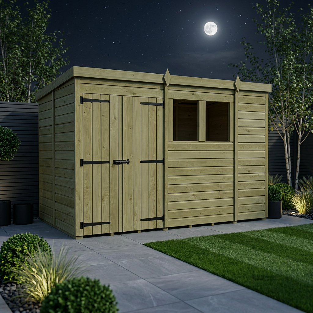 10 x 5 Pent Shed (Double Door, With Windows)