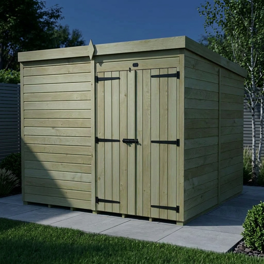 8 x 8 Pent Shed (Double Door, No Windows)