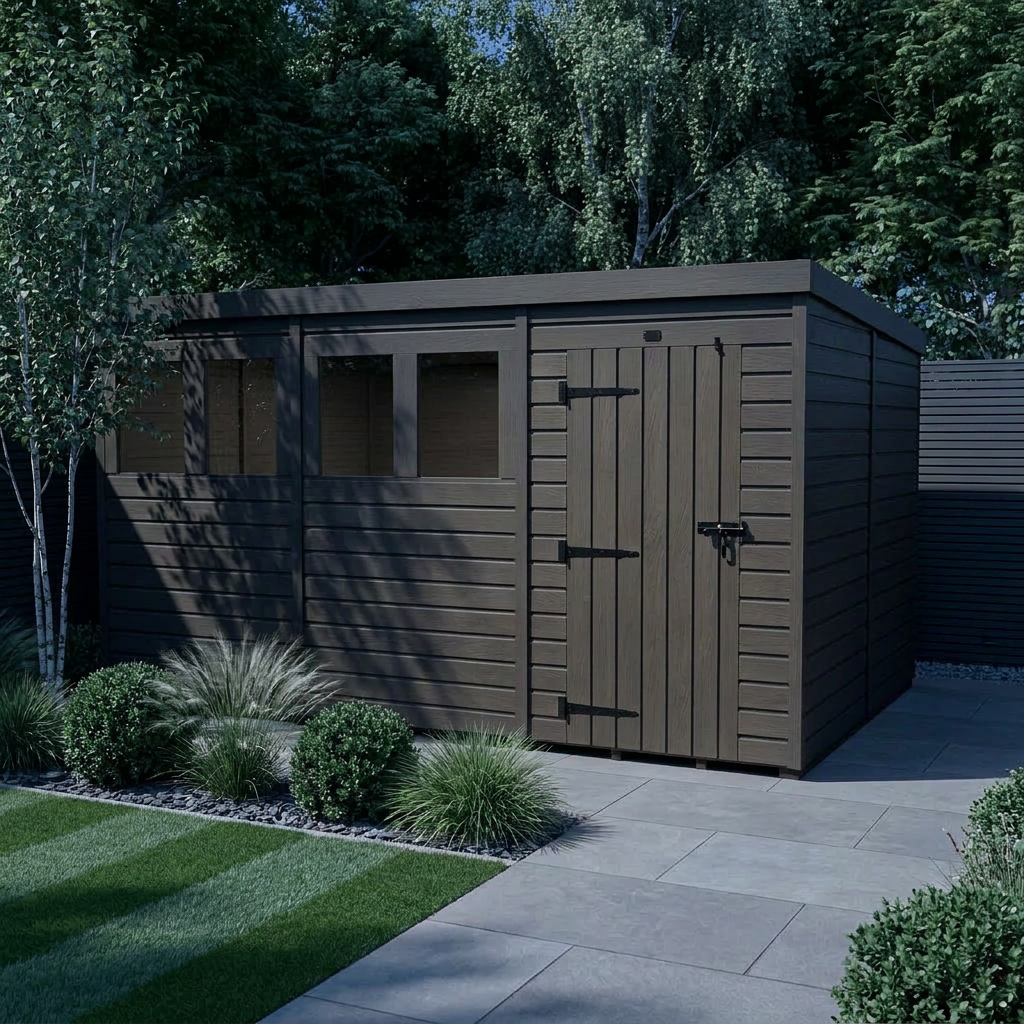 12x8 Pent Composite Shed (Single Door, With Windows)