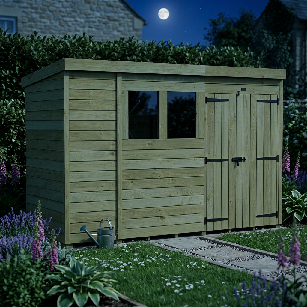 10 x 4 Pent Shed (Double Door, With Windows)