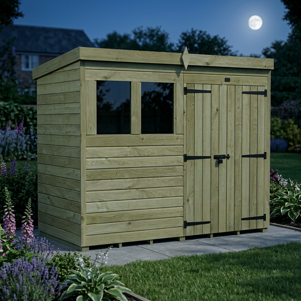 8 x 4 Pent Shed (Double Door, With Windows)