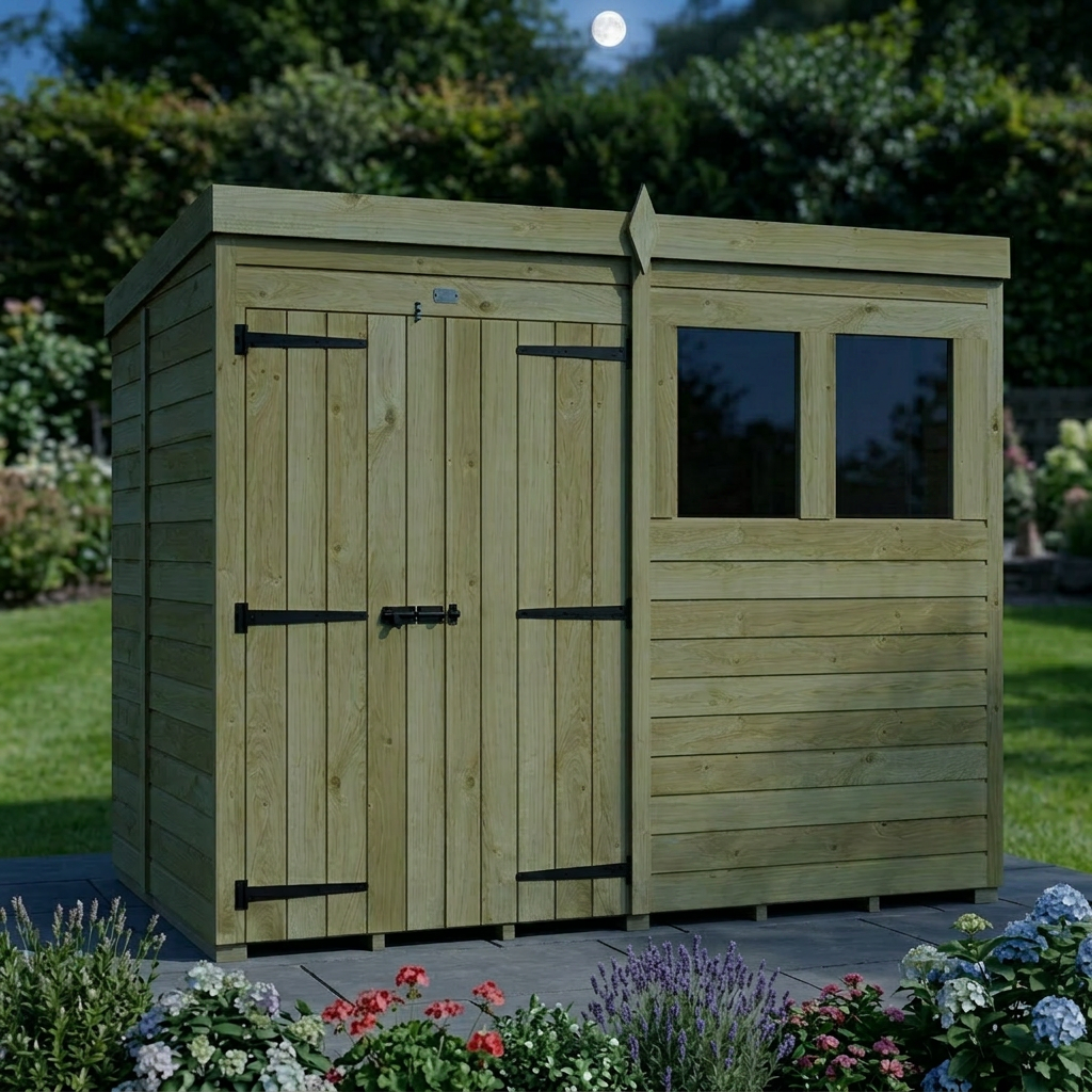 8 x 5 Pent Shed (Double Door, With Windows)