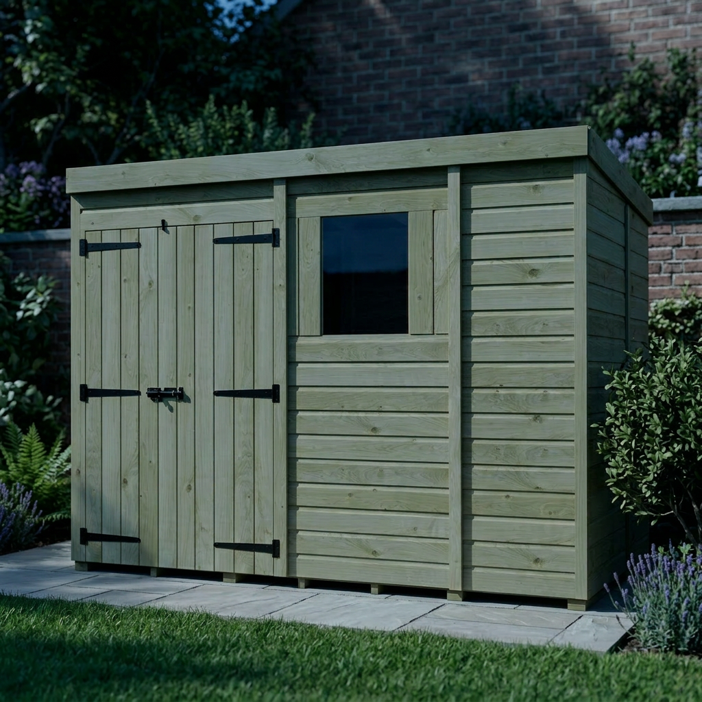 9 x 5 Pent Shed (Double Door, With Windows)