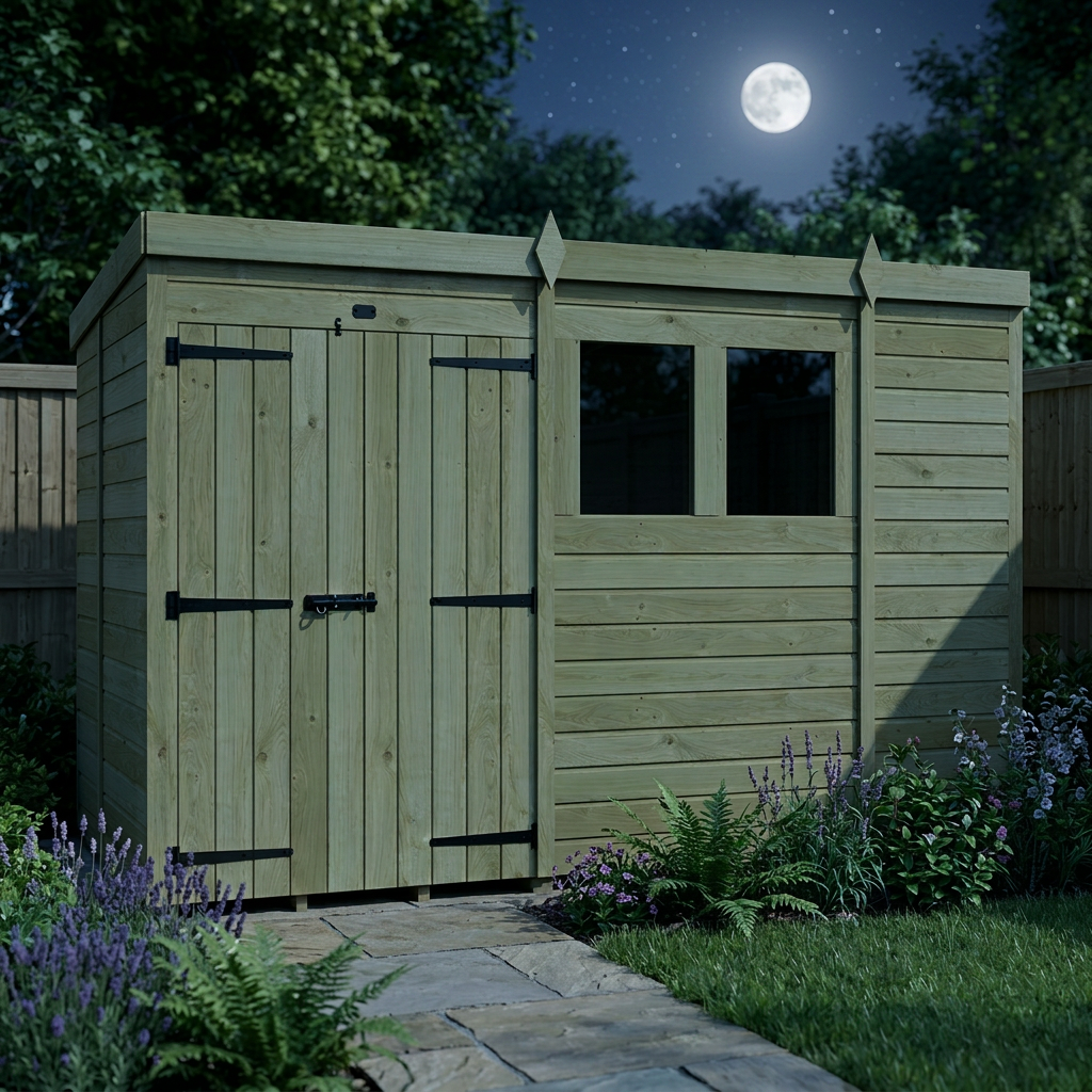 10 x 5 Pent Shed (Double Door, With Windows)