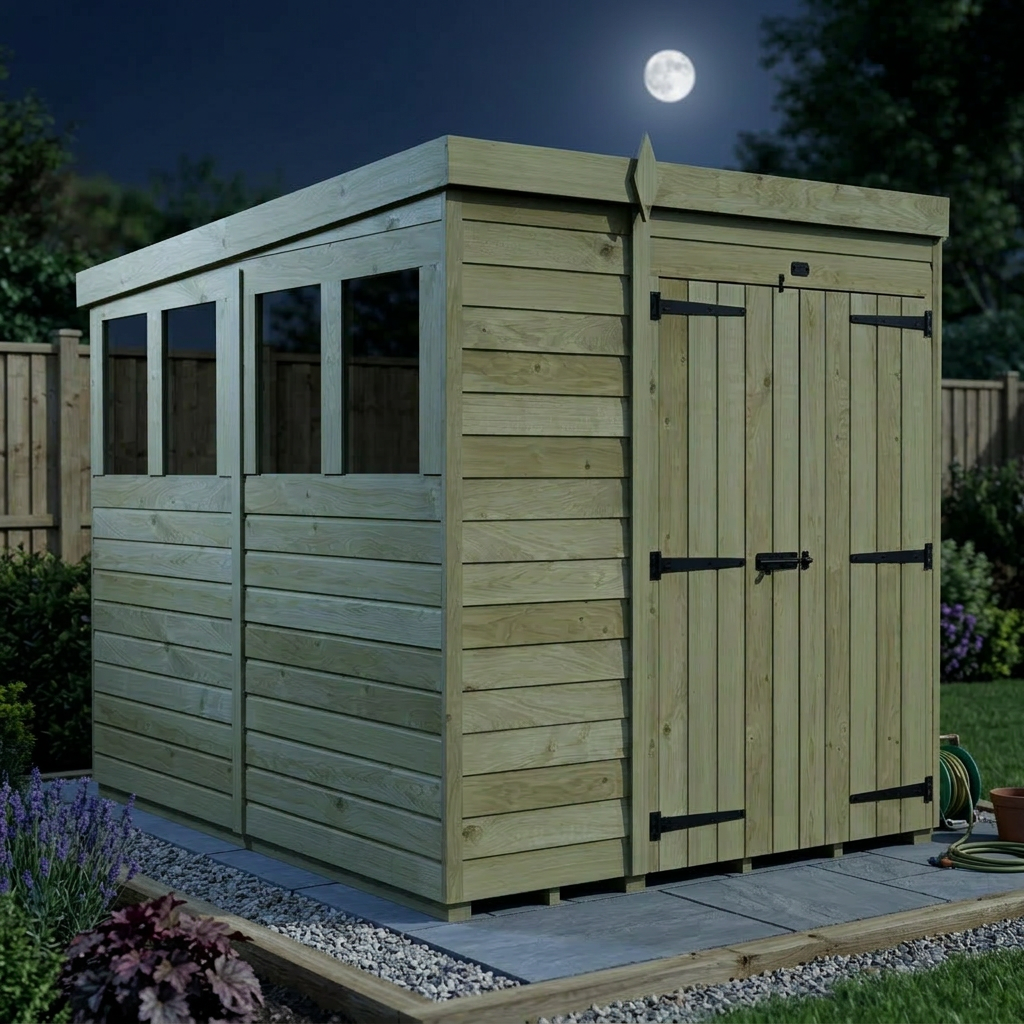 6 x 7 Pent Shed (Double Door, With Windows)