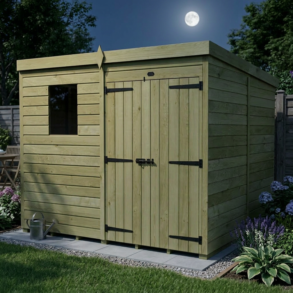7 x 7 Pent Shed (Double Door, With Windows)