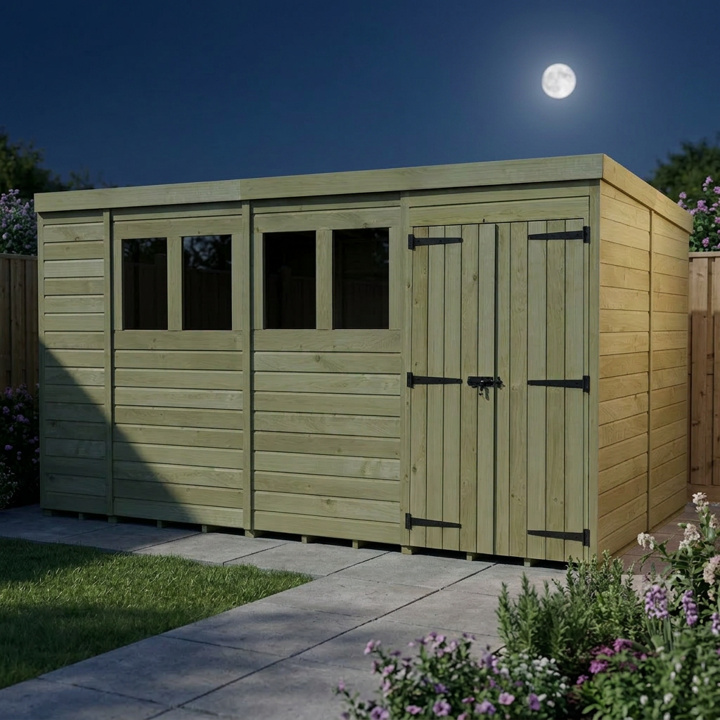 14 x 8 Pent Shed (Double Door, With Windows)