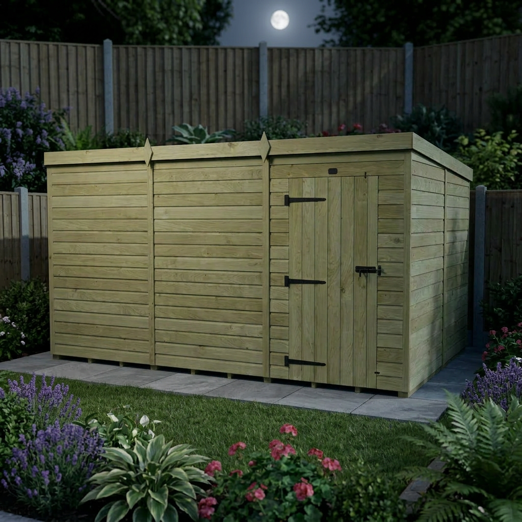 12 x 8 Pent Shed (Single Door, No Windows)