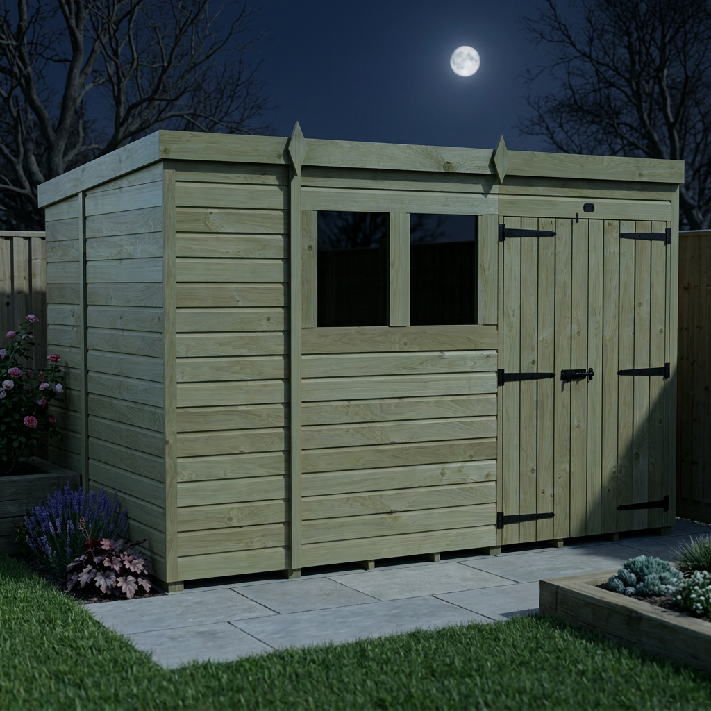 10 x 6 Pent Shed (Double Door, With Windows)