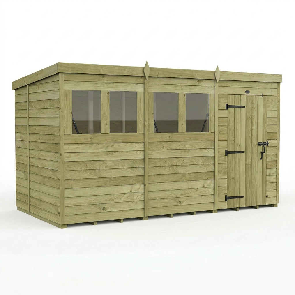 12 x 6 Pent Shed (Single Door, With Windows)