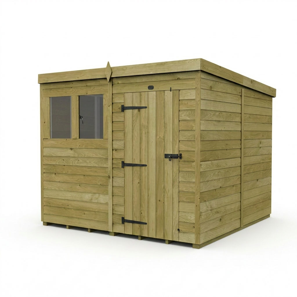 8 x 8 Pent Shed (Single Door, With Windows)