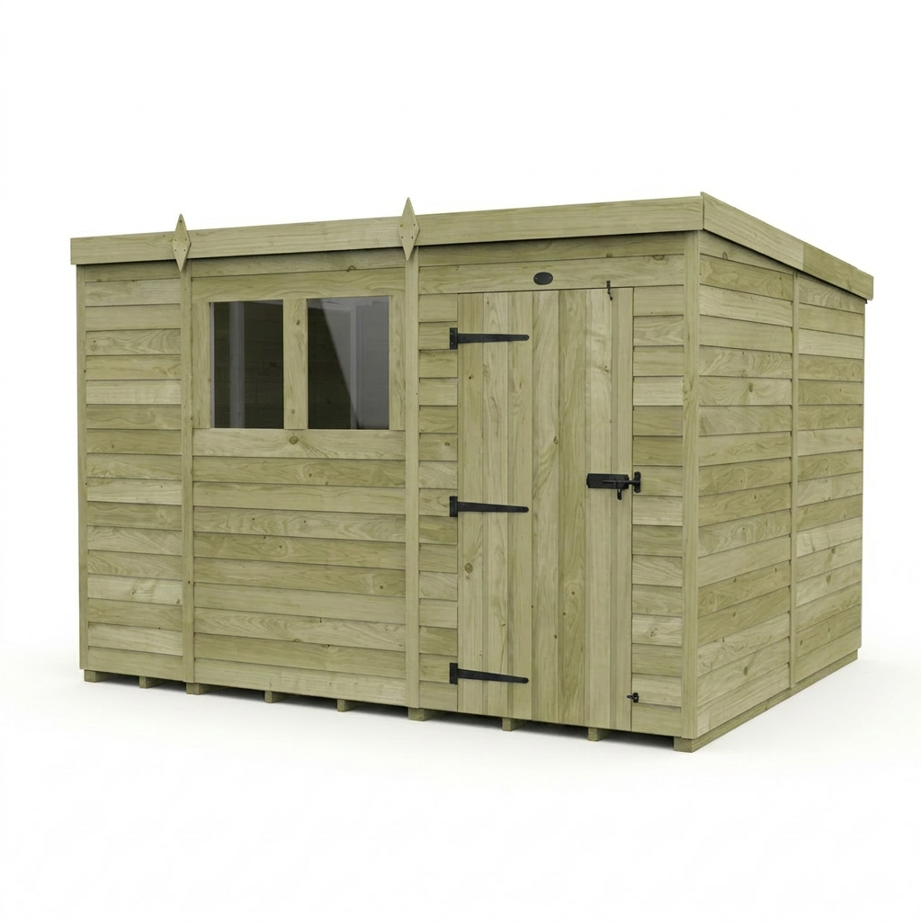 10 x 8 Pent Shed (Single Door, With Windows)