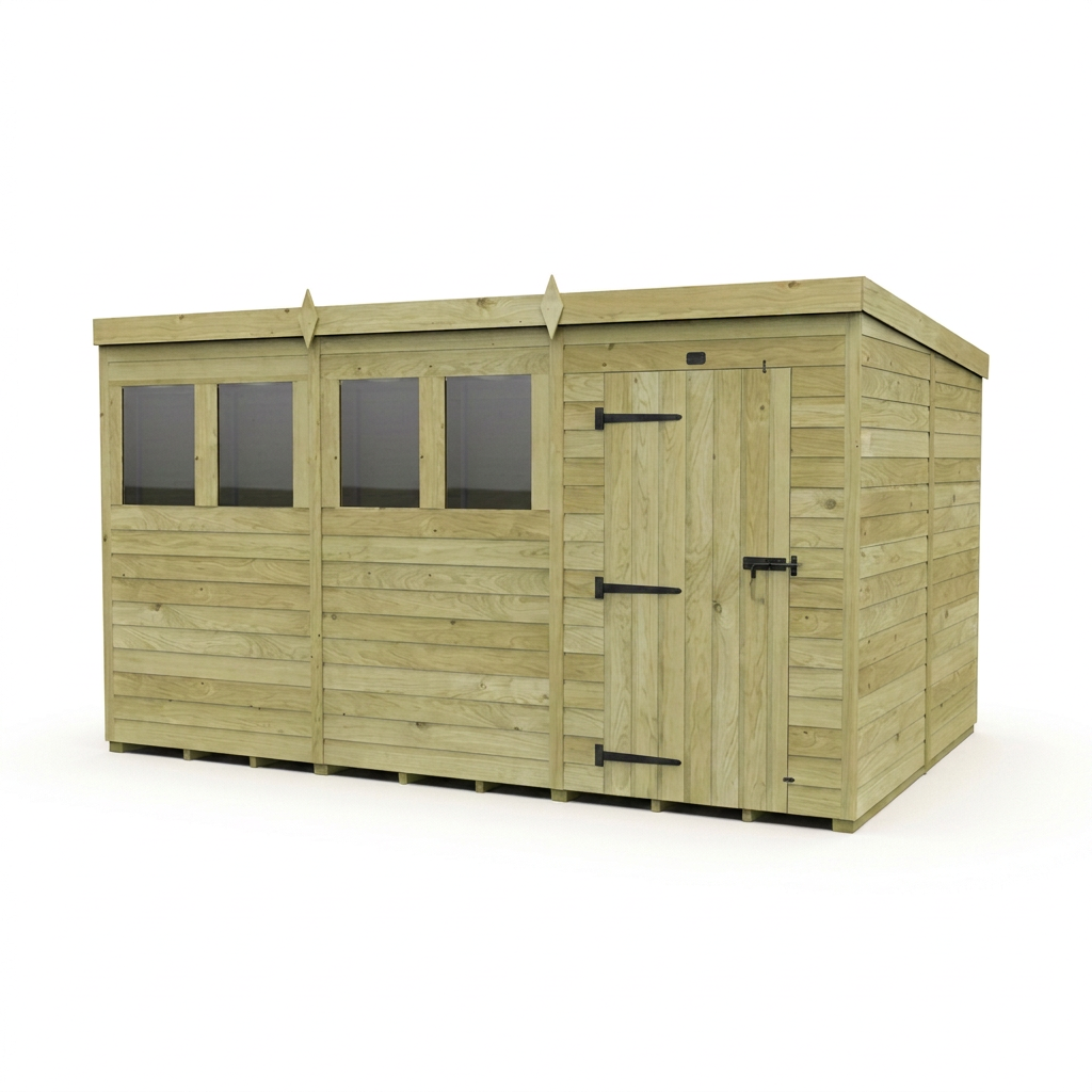 12 x 8 Pent Shed (Single Door, With Windows)