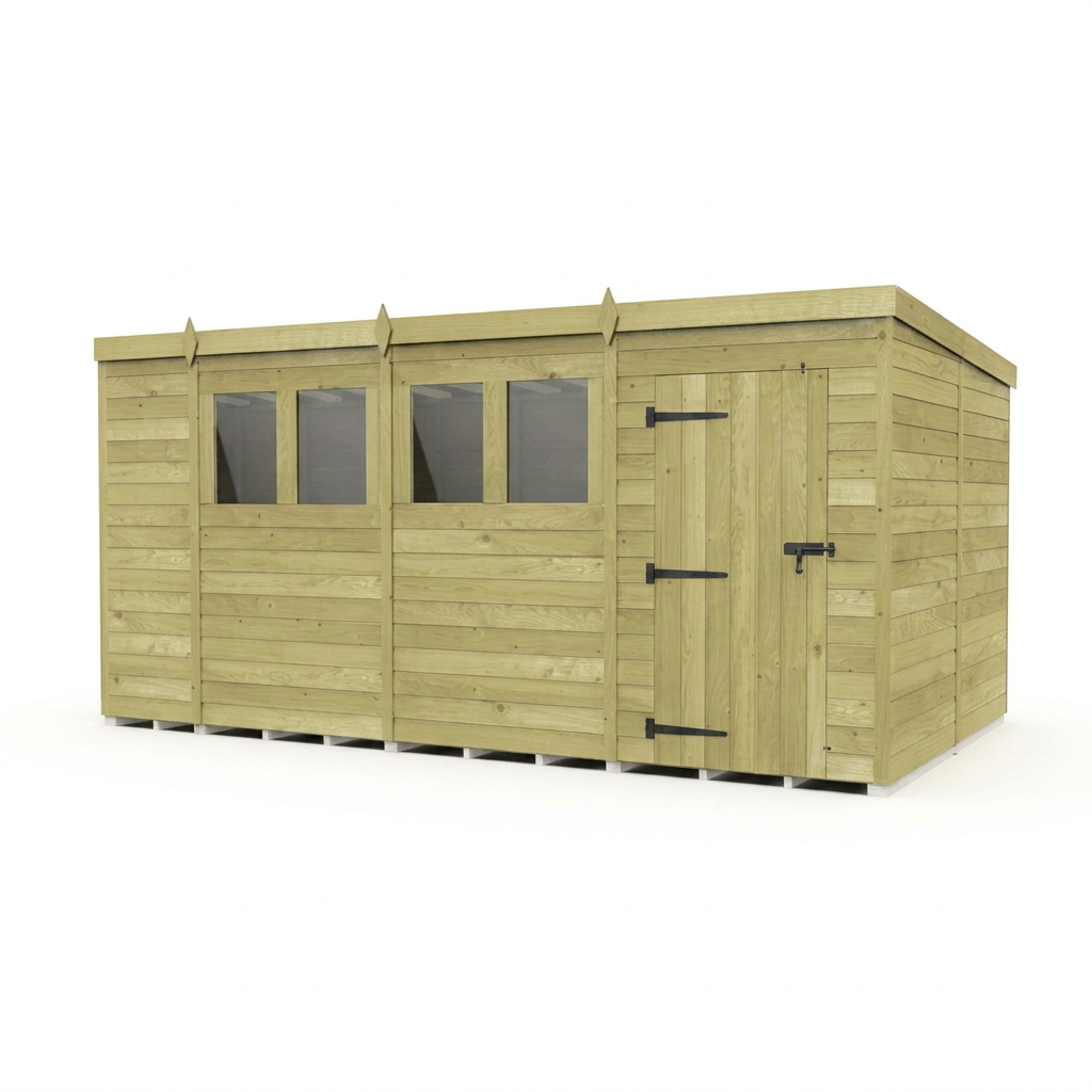 14 x 8 Pent Shed (Single Door, With Windows)