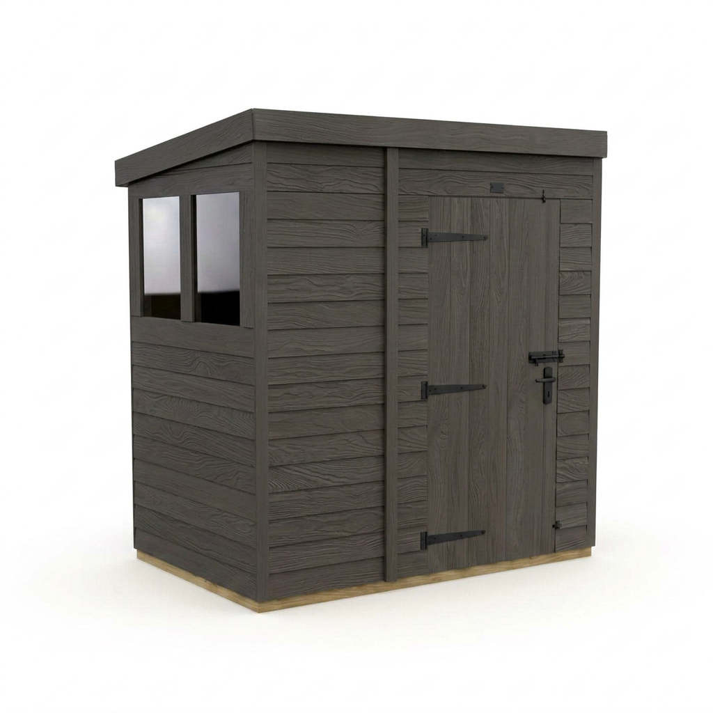 6x4 Pent Composite Shed (Single Door, With Windows)