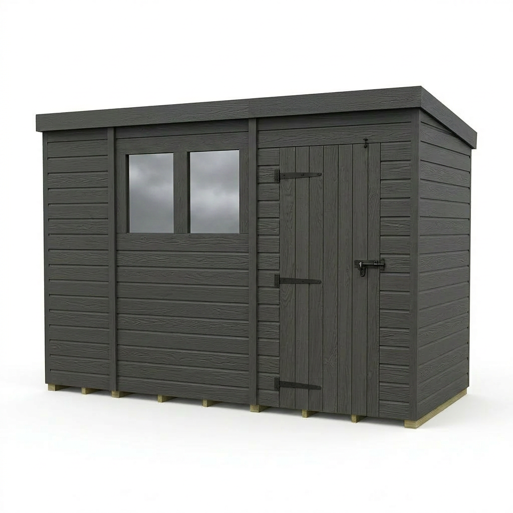10x4 Pent Composite Shed (Single Door, With Windows)