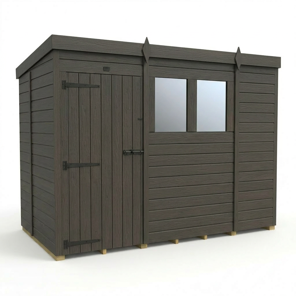 9x5 Pent Composite Shed (Single Door, With Windows)