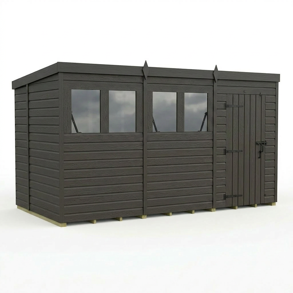 12x6 Pent Composite Shed (Single Door, With Windows)