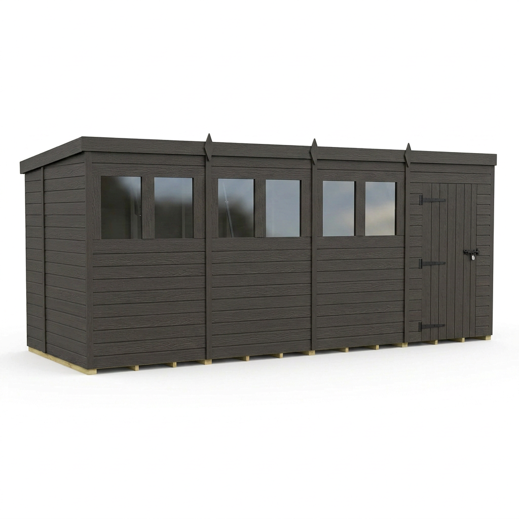 16x6 Pent Composite Shed (Single Door, With Windows)