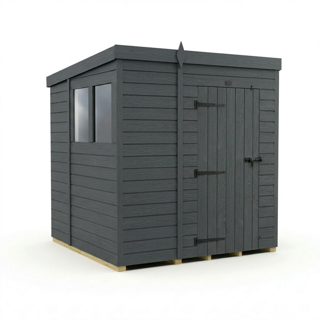 6x7 Pent Composite Shed (Single Door, With Windows)