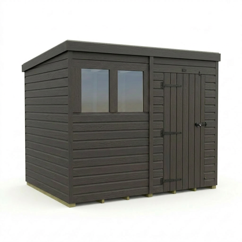 8x7 Pent Composite Shed (Single Door, With Windows)