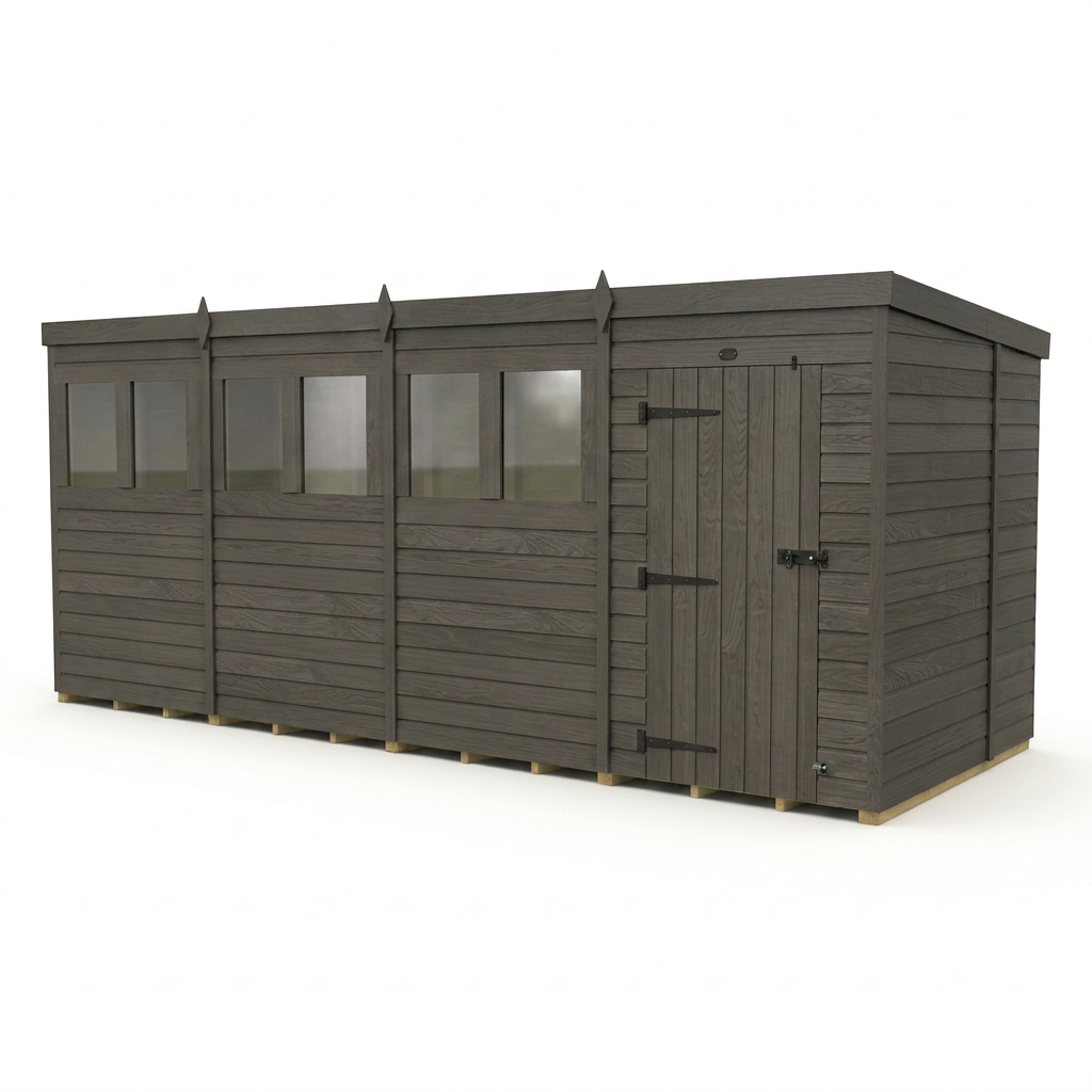 16x7 Pent Composite Shed (Single Door, With Windows)