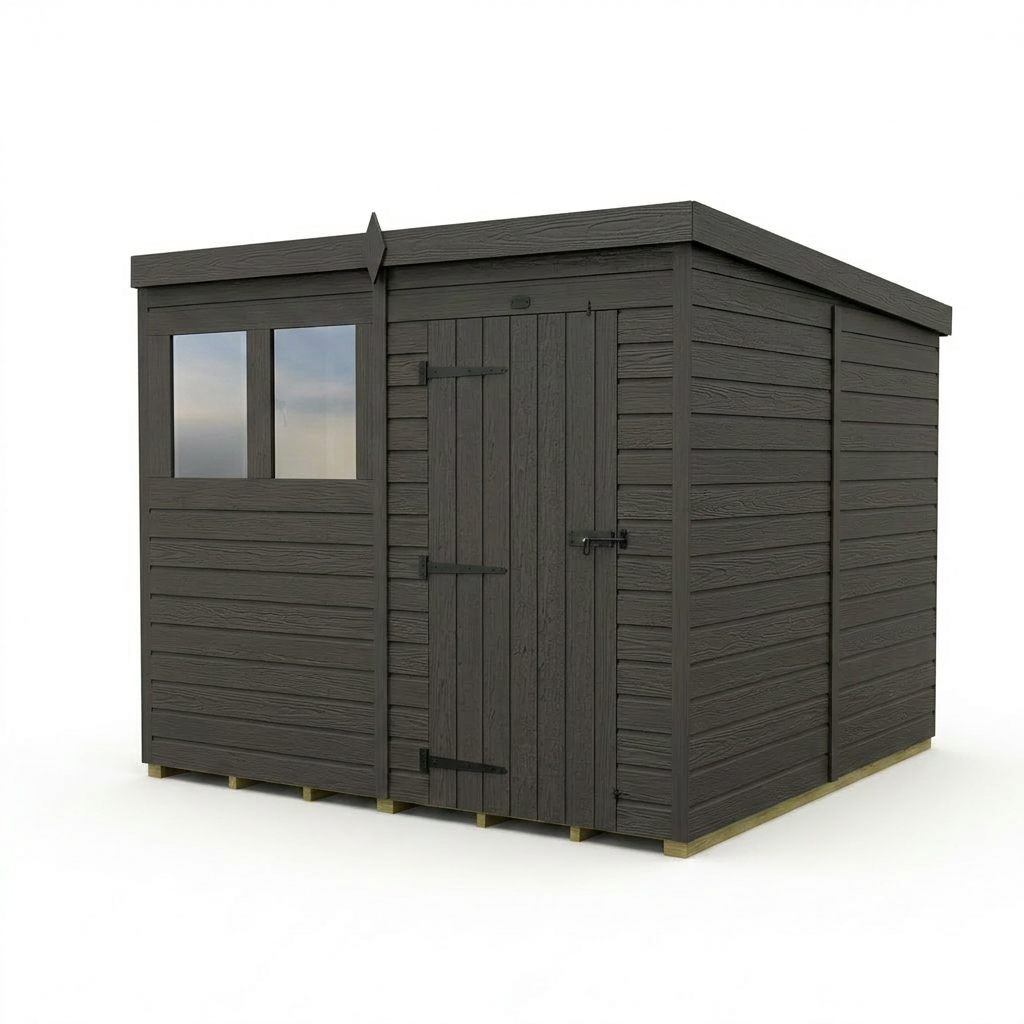 8x8 Pent Composite Shed (Single Door, With Windows)