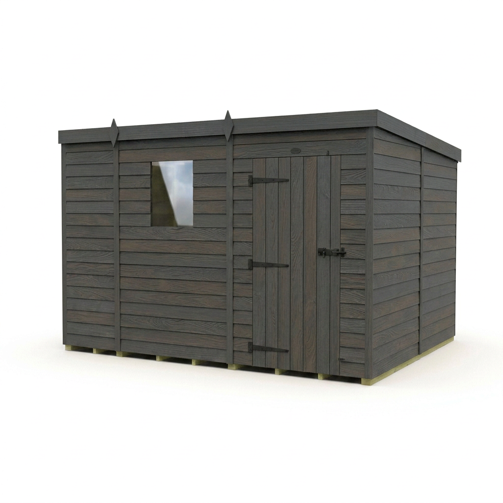 9x8 Pent Composite Shed (Single Door, With Windows)