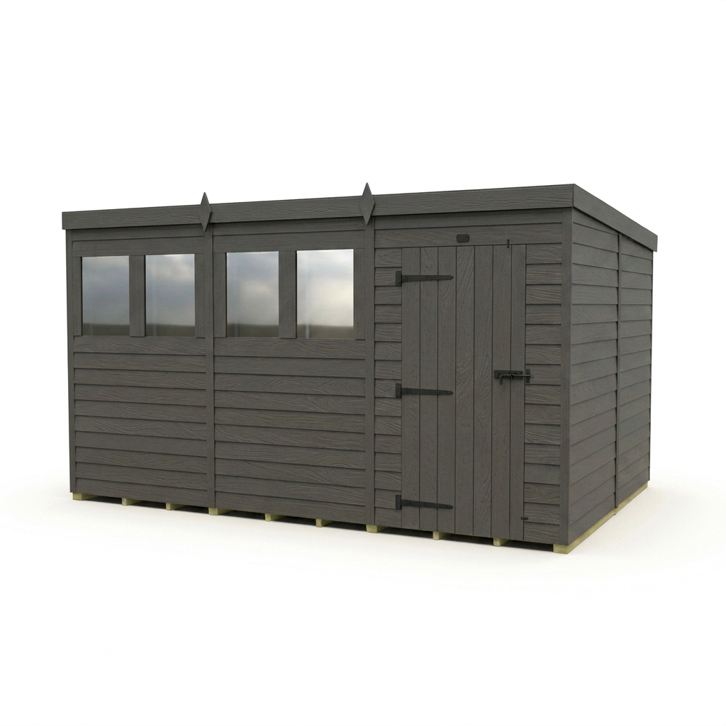 12x8 Pent Composite Shed (Single Door, With Windows)